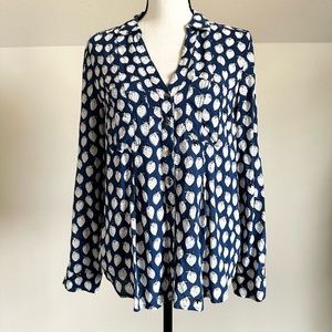 Maeve Anthropologie Sz US 10 Rochelle Blue Strawberry Button-Up Long Slv Top